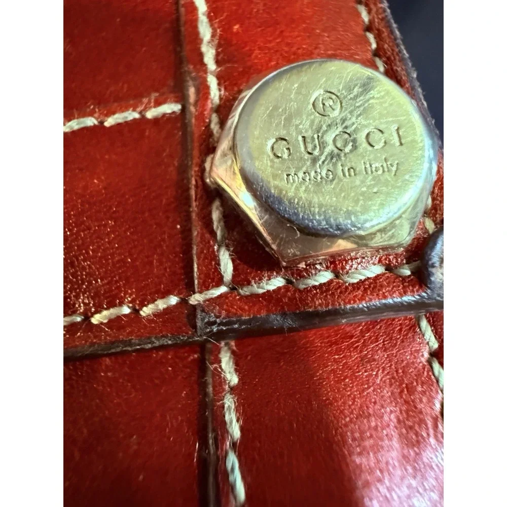 Vintage Gucci Red Leather Button Snap Wallet Authentic Made In Italy - Picture 3 of 11